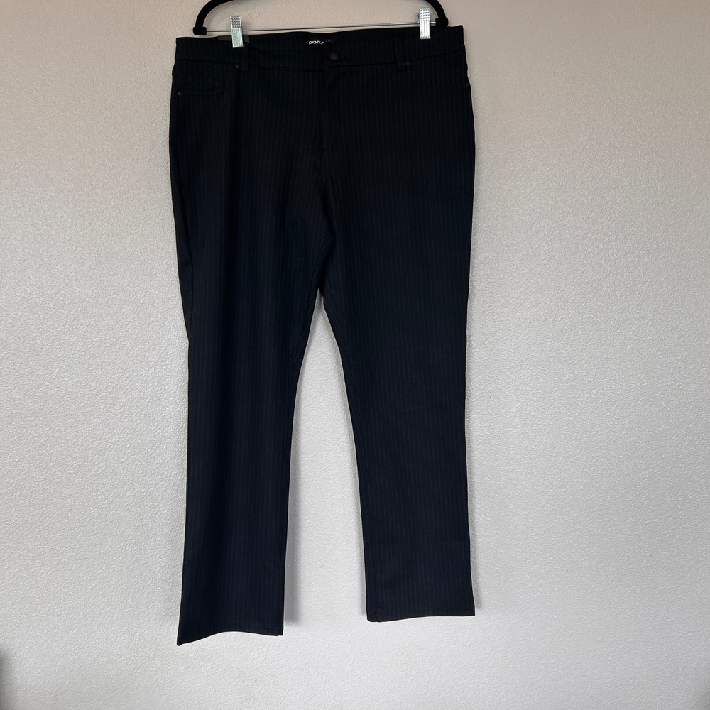 DKNY Jeans Womens XL Black Pinstripe Straight Leg Workwear Pants NEW